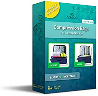 Space Saver Packing Bags for Travel, No Vacuum Required 10-pack of 5 Large & 5 Jumbo Rolling Compression Packing Bags, Gain 300% More Space in your Suitcase Storage and Camping in your RV Trailer Closets by Acrodo