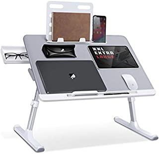 Laptop Bed Tray Desk, SAIJI Adjustable Laptop Stand for Bed, Foldable Laptop Table with Storage Drawer for Eating, Working, Writing, Gaming, Drawing (Gray, X-Large)