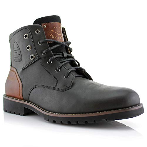 Polar Fox Homer MPX806036 Mens Casual Work Lace Up Classic Motorcycle Combat Boots - Black, Size 9.5