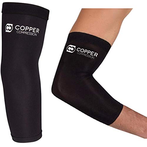 Copper Compression Recovery Elbow Sleeve - Guaranteed Highest Copper Content Elbow Brace Tendonitis Golfers Tennis Elbow Arthritis Copper Infused Fit Elbow Support Arm Sleeves Men Women (Large)