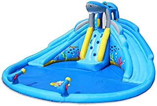 Shark Tank Water Slide with Dual Slides and Pool, Dual Water Guns, Large Splash Pool, Dual Long Water Slides, UL Certified Blower Included, Fun Party Theme for Kids