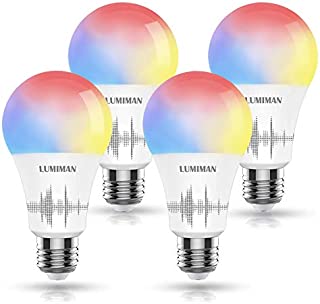 Smart WiFi Light Bulb, LUMIMAN LED RGBCW Color Changing, Compatible with Alexa, Siri and Google Home Assistant, No Hub Required, A19 E26 Multicolor 4 Pack