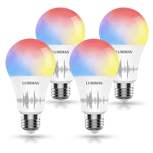 Smart WiFi Light Bulb, LUMIMAN LED RGBCW Color Changing, Compatible with Alexa, Siri and Google Home Assistant, No Hub Required, A19 E26 Multicolor 4 Pack