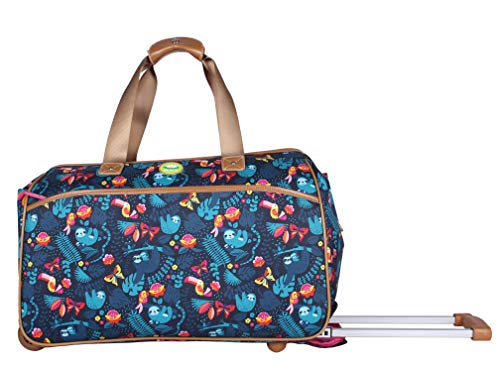 Lily Bloom Luggage Designer Pattern Suitcase Wheeled Duffel Carry On Bag (22in, Sloth It To Me Navy)