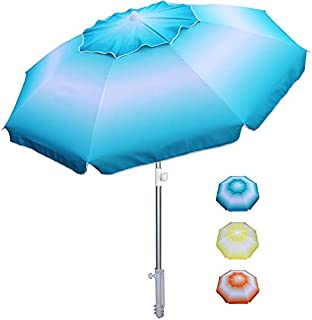 AMMSUN 6.5 ft Beach Umbrella with Tilt Aluminum Pole Separate Sand Anchor, Portable Windproof Beach Umbrella with UPF50+ Protection, Easy Carry Bag Included (Blue/White)