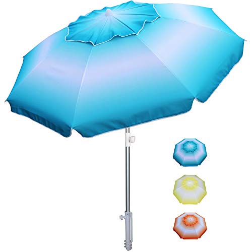 AMMSUN 6.5 ft Beach Umbrella with Tilt Aluminum Pole Separate Sand Anchor, Portable Windproof Beach Umbrella with UPF50+ Protection, Easy Carry Bag Included (Blue/White)