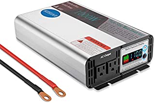 GISIAN 1000W Pure Sine Wave Power Inverter Peak Power 2000W 12V DC to 110V AC Car Power Inverter with LCD Display 2 AC Outlets for RV Truck Boat