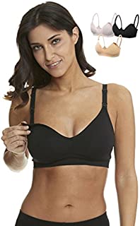 HOFISH Women's Wireless Breastfeeding Nursing Bras, 3pcs/Pack (Push Up:Pink-Black-Beige), Medium