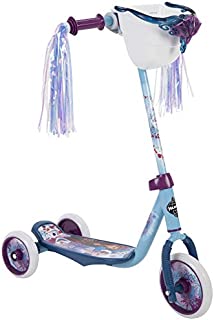 Huffy 78919 Frozen 2 Girl Scooter for Kids, Elsa & Anna Graphics, Handlebar Bin, Preschool Three Wheels & Streamers, Blue/White