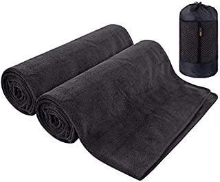 SUNLAND Microfiber Gym Bath Towel Ultra Soft Travel Camping Towel Super Absorbent Swimming Sport Towel with Carry Bag for Adults and Children 24inchX48inch Black 2 Pack