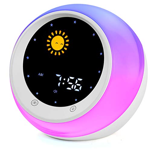 I·CODE Sun & Moon Rise Kids Alarm Clock, Children's Sleep Trainer,Sleep Sound Machine, Wake Up Light & Night Light,Teach Kids Day & Night