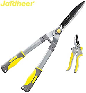 Jardineer 2Pcs Professional Hedge Clippers, 23.6'' Heavy Duty Hedge Shears & 8.3'' Cut Easy Hand Pruners, Manual Bush Trimmers with Sharp Blades Ergonomic Handle