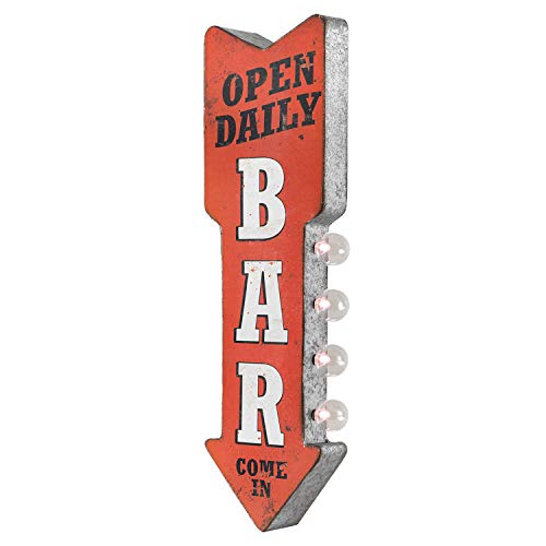 Bar Open Daily Reproduction Vintage Advertising Sign - Battery Powered LED Lights, Double Sided Metal Wall Mounted - 25 x 8 x 4 inches