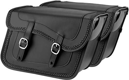 Nomad USA Universal Slanted Black Synthetic Leather Throw Over Motorcycle Saddlebags with Quick Release Buckles (Braided)