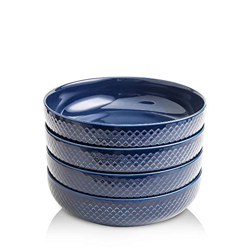 KOOV Ceramic Bowl, 46 OZ Pasta Bowls, Salad Bowl Set, Large Bowl For Eating, Dinner Bowls, Stackable Serving Bowls Set of 4 (Aegean)