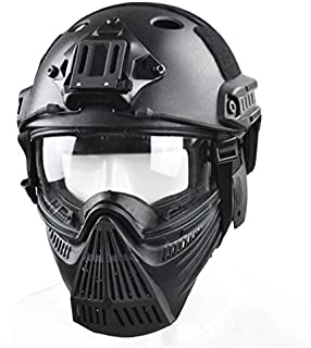 JFFCESTORE Tactical Mask and Fast Helmet,Protective Full Face Anti-Fog Clear Goggle mask Ear Protection Adjustable Strap One Size fits All Black