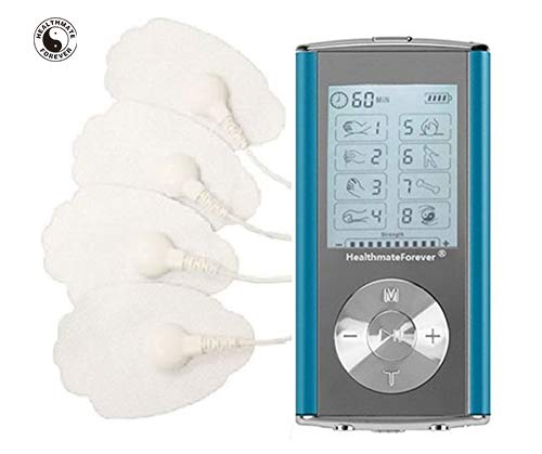 [2nd Edition with Wireless Access] TENS Unit 8 Modes Professional Digital Palm Device Best Pain Relief Machine Devices for Lower Back Lumbar Muscle Pain HealthmateForever HM8GL-Blue