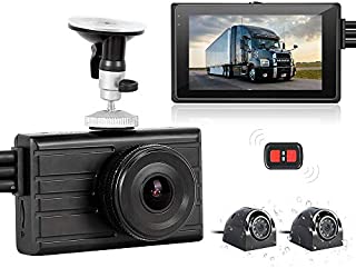 VSYSTO 3CH Dash Cam Record Camera Recording Backup DVR Front 1080P Side & Rear VGA View Blind Spot for Semi Trailer Truck Van Tractor Car Vehicle with Waterproof Lens 3