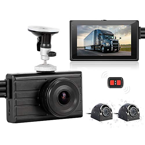 VSYSTO 3CH Dash Cam Record Camera Recording Backup DVR Front 1080P Side & Rear VGA View Blind Spot for Semi Trailer Truck Van Tractor Car Vehicle with Waterproof Lens 3