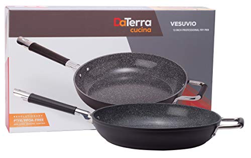 Vesuvio Ceramic Coated Nonstick Frying Pan, 13 Inch | Heat Resistant Silicone Handle | Durable, High Heat Aluminum Base with No PTFE, PFOA, Lead or Cadmium | Oven & Dishwasher Safe | Made In Italy