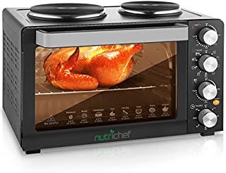 30 Quarts Kitchen Convection Oven - 1400 Watt Countertop Turbo, Rotisserie Roaster Cooker with Grill, Griddle Top Rack, Dual Hot Plates, Toaster, Baking Tray, Skewers and Handles - NutriChef PKRTO28