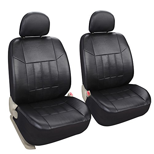 Auto 2 Leather Black Car Seat Covers Universal Fit Cars SUV Trucks Front Seats Low Back with Airbag - Leader Accessories