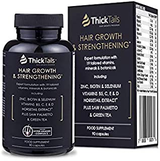 ThickTails Hair Growth Vitamins Supplement - Anti Hair Loss Regrowth Treatment for Women With Thinning Hair Due to Menopause And Stress. With Biotin Saw Palmetto Horsetail. DHT Blocker. 1 Month Supply