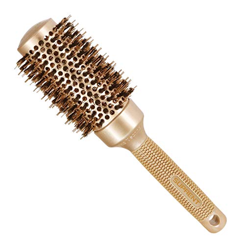 SUPRENT Round Brush with Natural Boar Bristles,Nano Thermic Ceramic Coating& Ionic Roller Hairbrush for Blow Drying, Curling&Straightening, Volume&Shine (2.9