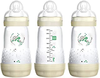 MAM Easy Start Anti-Colic Bottle 9 oz (3-Count), Baby Essentials, Medium Flow Bottles with Silicone Nipple, Baby Bottles for Baby Boy or Girl, Designs May Vary