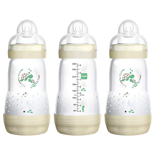 MAM Easy Start Anti-Colic Bottle 9 oz (3-Count), Baby Essentials, Medium Flow Bottles with Silicone Nipple, Baby Bottles for Baby Boy or Girl, Designs May Vary