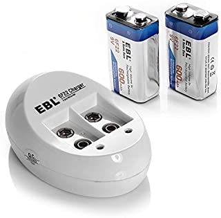 EBL 9V Li-ion Rechargeable Batteries (2PC) and Smart 9V Battery Charger