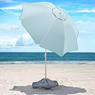 Beach Umbrella - 6.5ft Heavy Duty Windproof Tilt Portable Umbrella with Sand Anchor & Sand Bags UPF 50+ PU Coating with Carry Bag for Patio and Outdoor - Teal