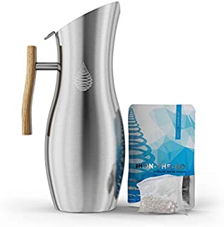 Invigorated Water pH Vitality Stainless Steel Alkaline Water Pitcher - Alkaline Water Filter Pitcher High pH Ionized Filtered Water - Includes Long Life Filter, 64oz 1.9L