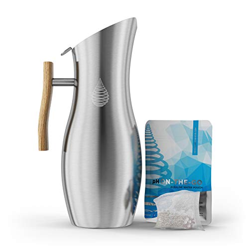 Invigorated Water pH Vitality Stainless Steel Alkaline Water Pitcher - Alkaline Water Filter Pitcher High pH Ionized Filtered Water - Includes Long Life Filter, 64oz 1.9L