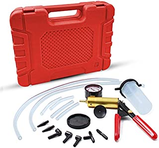 HTOMT 2 in 1 Brake Bleeder Kit Hand held Vacuum Pump Test Set for Automotive with Sponge Protected Case,Adapters,One-Man Brake and Clutch Bleeding System(Red)