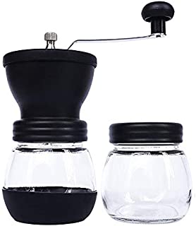 Hakif Manual Coffee GrinderWashable,Removable Two Glass Jars,Adjustable Grind,Conical Ceramic Burr Mill