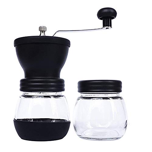 Hakif Manual Coffee GrinderWashable,Removable Two Glass Jars,Adjustable Grind,Conical Ceramic Burr Mill