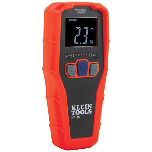 Klein Tools ET140 Pinless Moisture Meter for Non-Destructive Moisture Detection in Drywall, Wood, and Masonry; Detects up to 3/4-Inch Below Surface