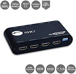 SIIG 1x4 HDMI 2.0 Splitter 4K 60Hz with Audio Extractor/Auto Scaling HDMI Splitter - HDMI 2.0a HDCP 2.2, 18Gbps, YUV 4:4:4, 3D, EDID, Dolby Digital - 1 in 4 Out (CE-H24Y11-S1)