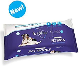Furbliss Hygienic Pet Wipes for Dogs & Cats, Cleansing Grooming & Deodorizing Hypoallergenic Thick Wipes with All Natural Deoplex Deodorizer 100ct Pack
