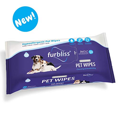 Furbliss Hygienic Pet Wipes for Dogs & Cats, Cleansing Grooming & Deodorizing Hypoallergenic Thick Wipes with All Natural Deoplex Deodorizer 100ct Pack
