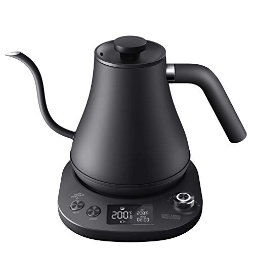 Aicook Electric Gooseneck Kettle Temperature Control, Pour Over Kettle for Coffee and Tea, 100% Stainless Steel Inner Lid and Bottom, 1200W Rapid Heating, 0.8L, Matte Black
