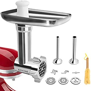 Metal Food Grinder Attachment for KitchenAid Stand Mixers Includes 2 Sausage Stuffer Tubes,Durable Meat Grinder Attachment for kitchenAid,Silver