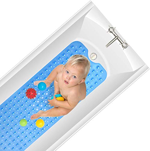 Yueetc Bathroom Mat for Tub, 35 x 16 inch Extra Soft and Absorbent, Machine Washable, Perfect Bath Mats for Shower, Bathroom (Blue)