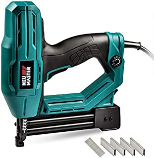 Electric Brad Nailer, NEU MASTER NTC0040 Electric Nail Gun/Staple Gun for Upholstery, Carpentry and Woodworking Projects, 1/4'' Narrow Crown Staples 400pcs and Nails 100pcs Included