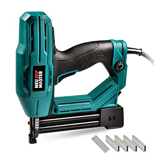 Electric Brad Nailer, NEU MASTER NTC0040 Electric Nail Gun/Staple Gun for Upholstery, Carpentry and Woodworking Projects, 1/4'' Narrow Crown Staples 400pcs and Nails 100pcs Included