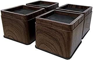 MEETWARM 3 Inch Bed Risers Heavy Duty Stackable Furniture Risers for Couch Sofa Bed Desk Table (Black Walnut Wood Grain), Set of 4