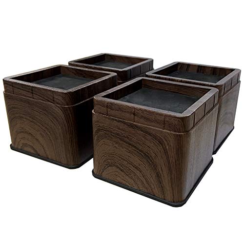 MEETWARM 3 Inch Bed Risers Heavy Duty Stackable Furniture Risers for Couch Sofa Bed Desk Table (Black Walnut Wood Grain), Set of 4