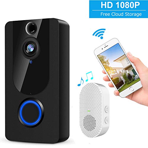 Wireless Video Doorbell,1080P Smart Home Security System with Real Time Push Alerts Night Vision Weather Resistant Free Cloud Storage Visual Recording Security Door Bell(Batteries Included)