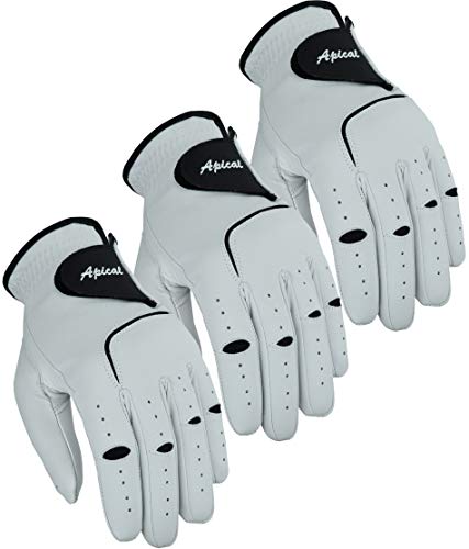 Apical Premium Leather Golf Glove Stable Grip Mens Golf Gloves Durable Value Pack (Pack of 3) Genuine Cabretta Leather Golf Gloves Men Left Hand (Regular Sizes) (X-Large, Left Handed)